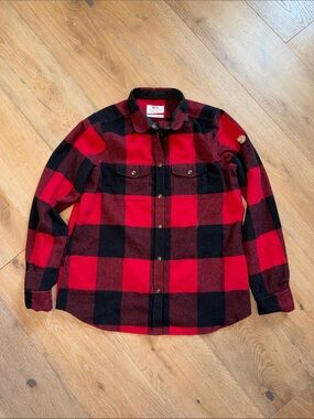 Fjall raven Men's Red & Black Buffalo Plaid Casual Button-Down Shirt medium wool